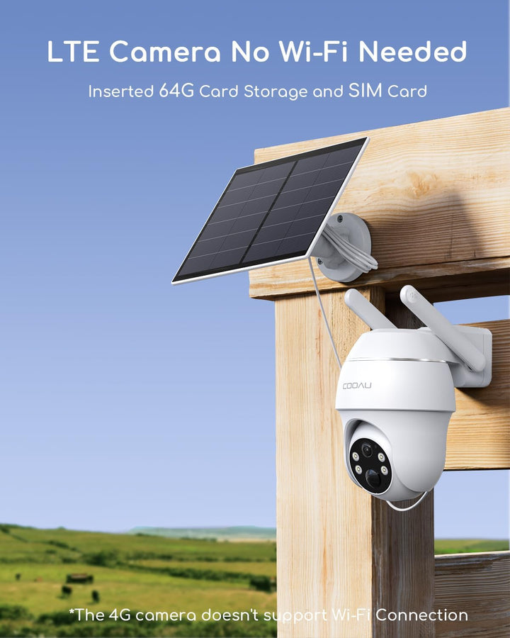COOAU 4G LTE Überwachungskamera Aussen Akku mit SIM Karte+64GB Kartenspeicher+Solarpanel, Kamera übe