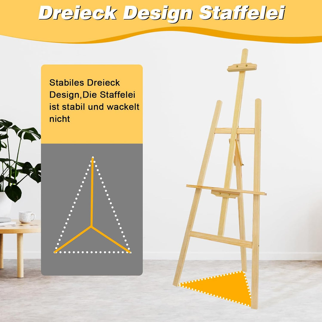 Künstler Staffelei aus Holz Gross 150cm, Leinwände bis 116cm, Verstellbare Leinwand Ständer, Holzsta