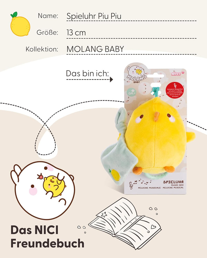 NICI Spieluhr Baby Einschlafhilfe Piu Piu 13 cm mit sanfter, beruhigender Gute-Nacht-Melodie - Flaus