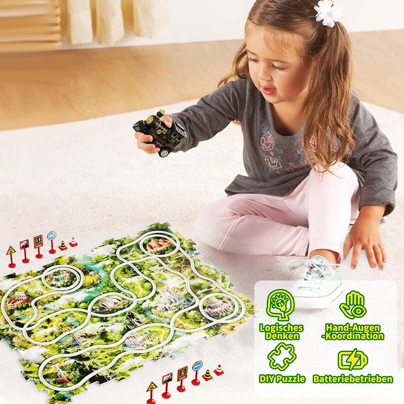 DIY Puzzle Bahn Auto-Vorwärts Zug Spielzeug 12 pcs Grosses Puzzle mit 4 Routen Spielzeugauto Autoren