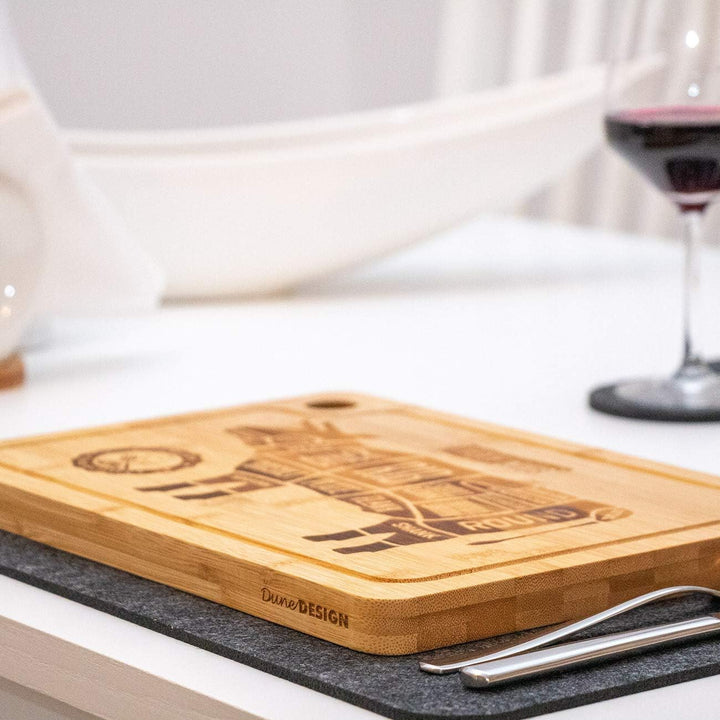 DuneDesign Steakteller aus Bambus 2er Set – massive Holz Steakbretter 33x23 cm, 2 cm dick – stilvoll