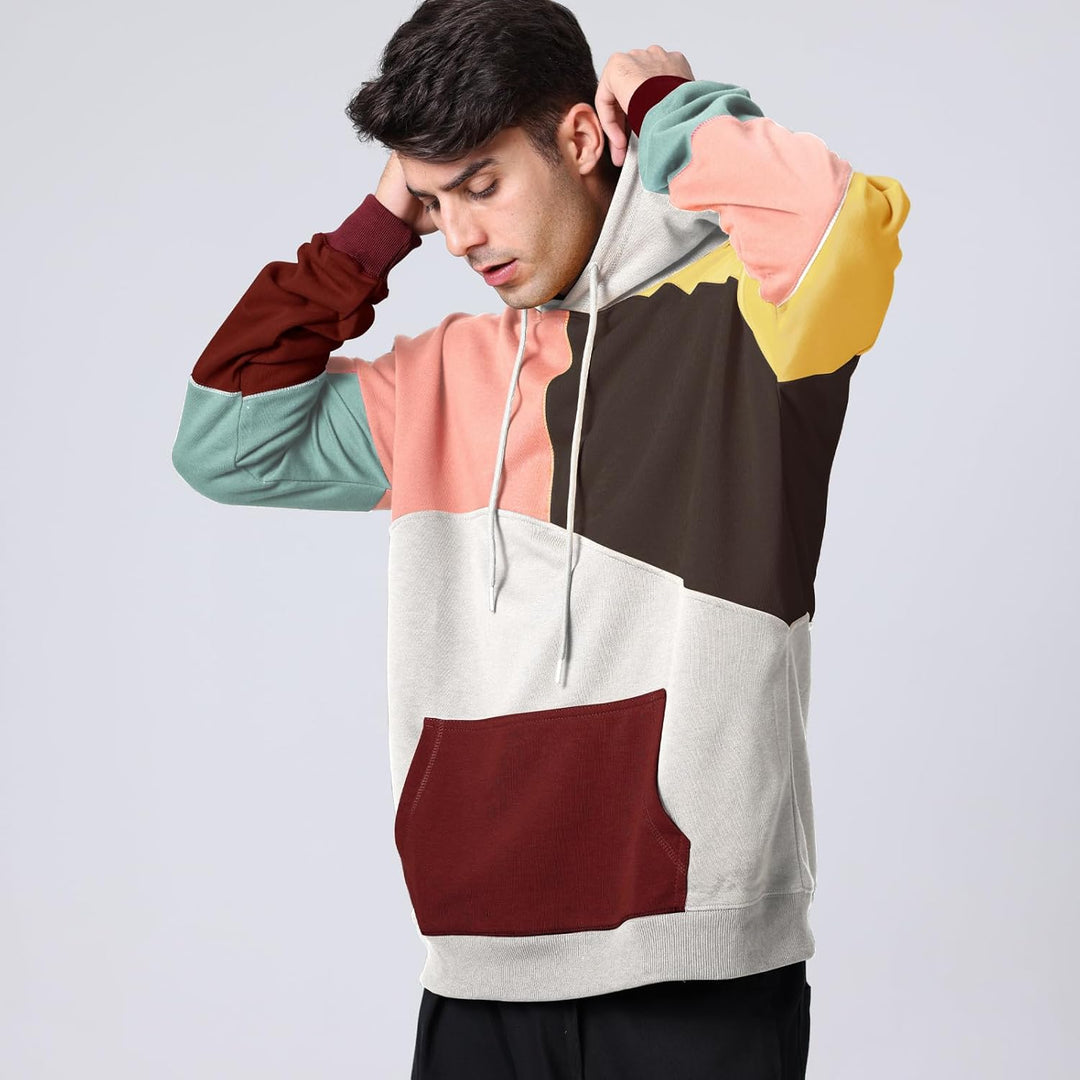 Hoodie Herren Kapuzenpullover Pullover，Herren Techwear Hip Hop Patchwork Unisex Streetwear Sweatshir