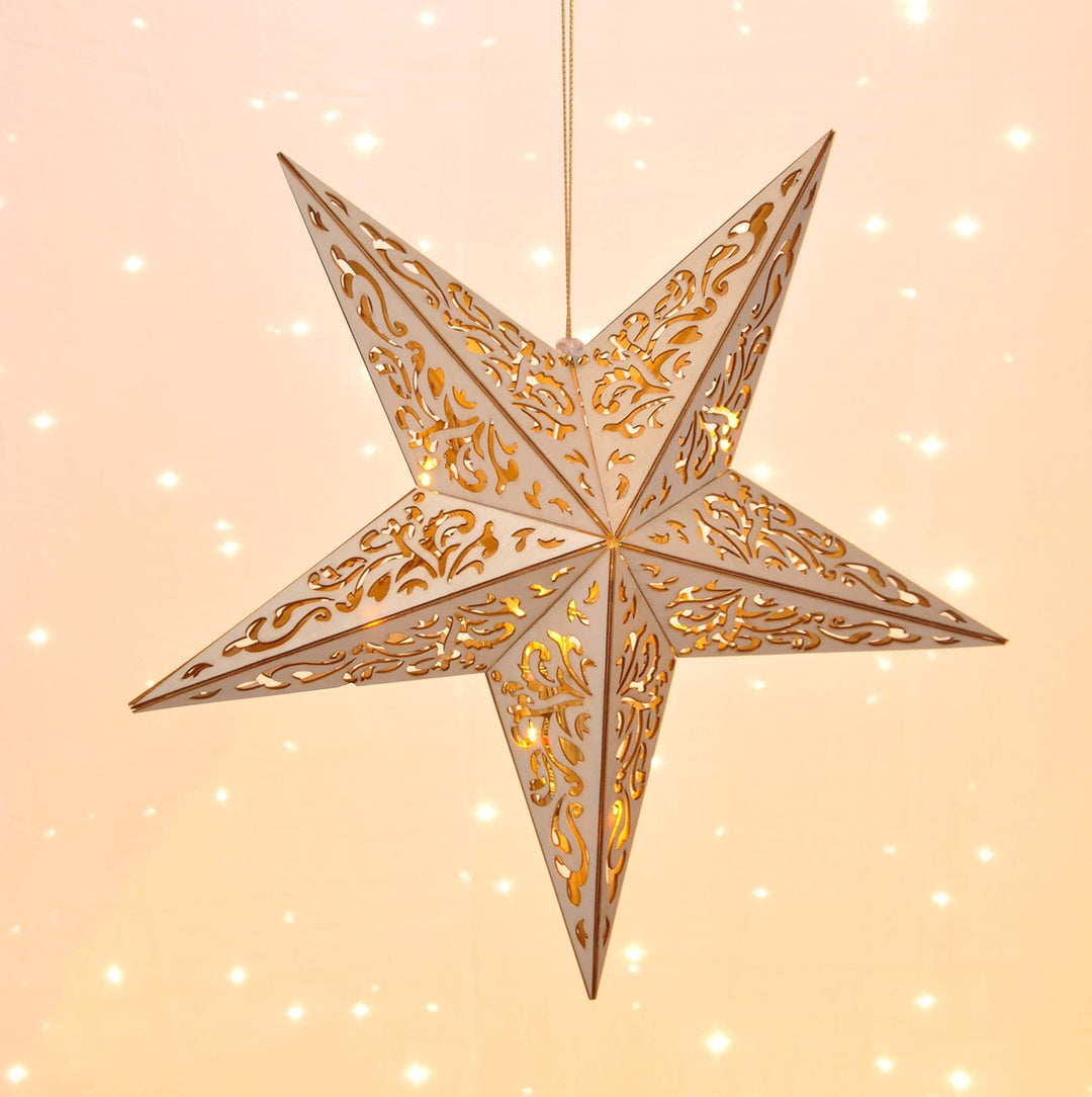 Haushalt International Holzstern mit Fernbedienung 40cm LED beleuchteter Stern Weihnachts Fenster De