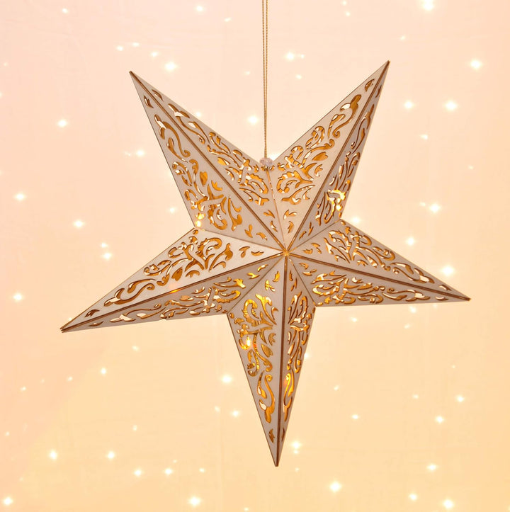 Haushalt International Holzstern mit Fernbedienung 40cm LED beleuchteter Stern Weihnachts Fenster De