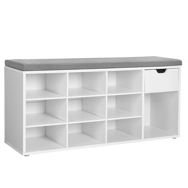 VASAGLE Schuhbank, Schuhregal mit Schublade und offenen Fächern, Sitzbank, gepolsterter Sitz, Flur,