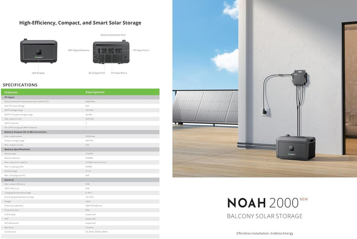 Speicher 2000 Wh für Balkonkraftwerk & Solaranlage Growatt NOAH 2000 Plug&Play System bis 8192 Wh er