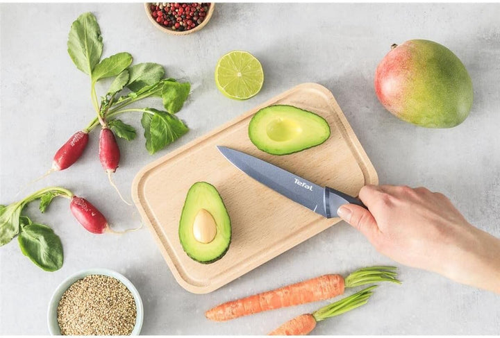 Tefal Fresh Kitchen Holzblock mit 5 Messern (Schäler 9 cm, Utility 12 cm, Chef 15 cm, Schneide 20 cm