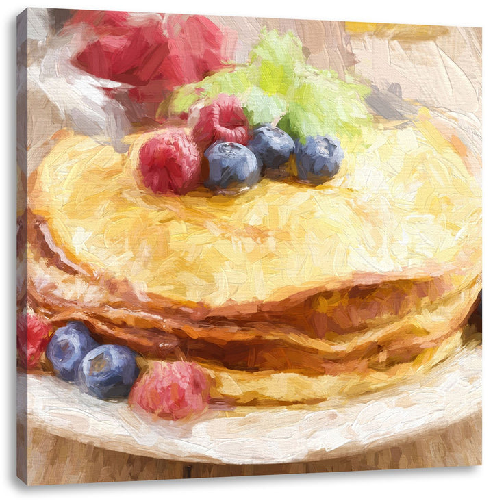 Pixxprint Süsse Pfannkuchen mit Beeren als Leinwandbild/Grösse: 70x70 cm/Wandbild/Kunstdruck/fertig
