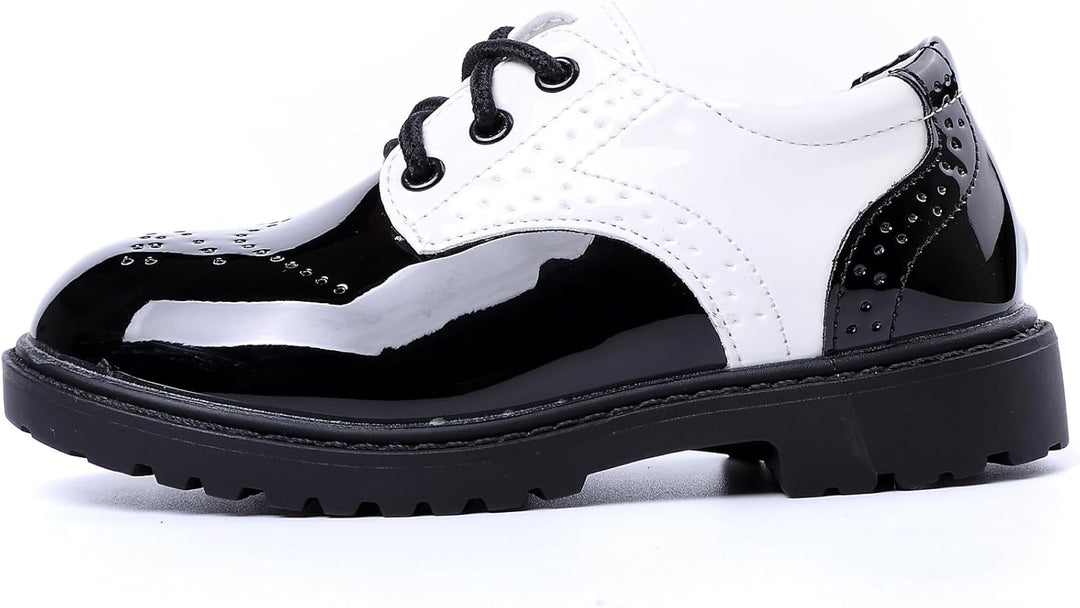 PPXID Jungen Schnürhalbschuhe wasserdichte Lackschuhe Schule Oxfords Uniform Hochzeit Anzugschuhe 21