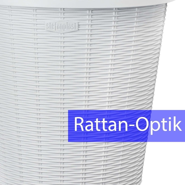 Mülleimer 10 Liter rund Weiss Rattanoptik Schwingdeckel Schwingdeckeleimer Kunststoff Küche Büro Bad
