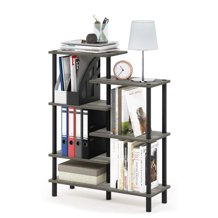 Furinno Akzent-Deko-Regal mit unterschiedlichen Ebenen, holz, Französische Eiche Grau/Schwarz, 29.49
