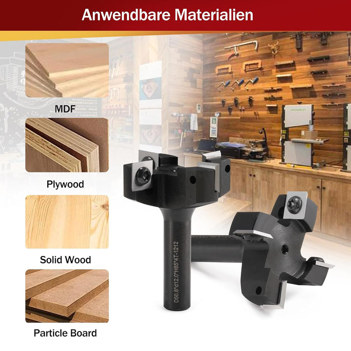 Trvoxviq Planfräser 12mm schaft 4 Flöten mit 10 austauschbaren Hartmetallmessern(12x12x1.5mm), Durch