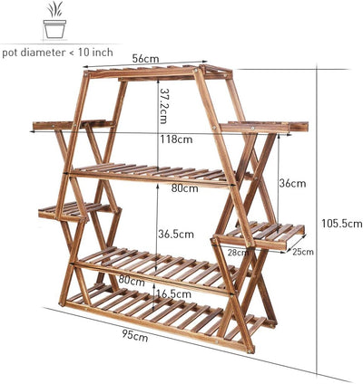 Blumenregal Balkon, Pflanzenregal aus Massivholz, 6 Ebenen Blumentreppe Blumenbank Blumenständer für