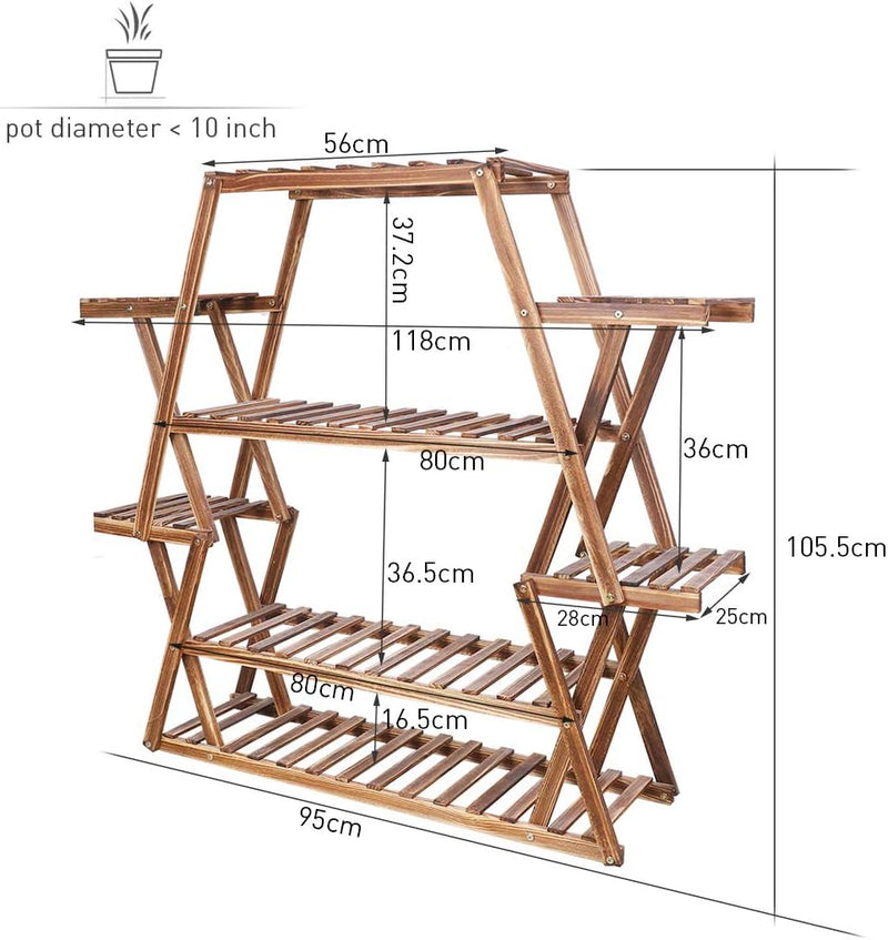 Blumenregal Balkon, Pflanzenregal aus Massivholz, 6 Ebenen Blumentreppe Blumenbank Blumenständer für