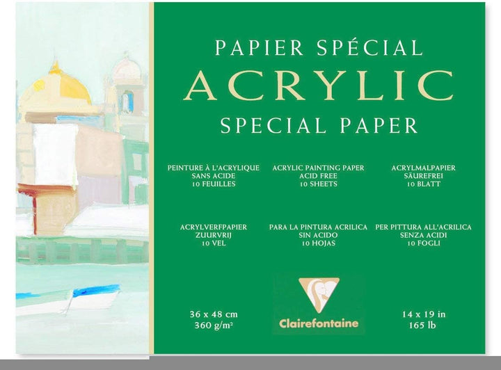 Clairefontaine 96498C - Block Acrylpapier, 4-seitig verleimt, 36x48cm, 10 Blatt, 360g, Weiss, 1 Stüc