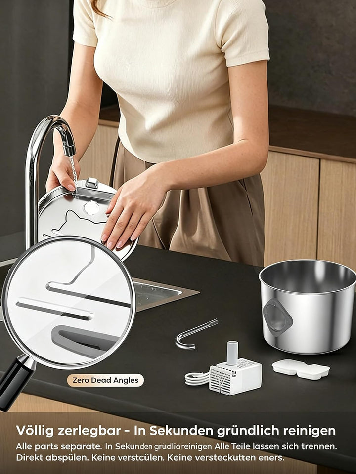 Edelstahl Katzenbrunnen 2,2L,, 2.2Faucet Style+2 Filters+2 Sponges