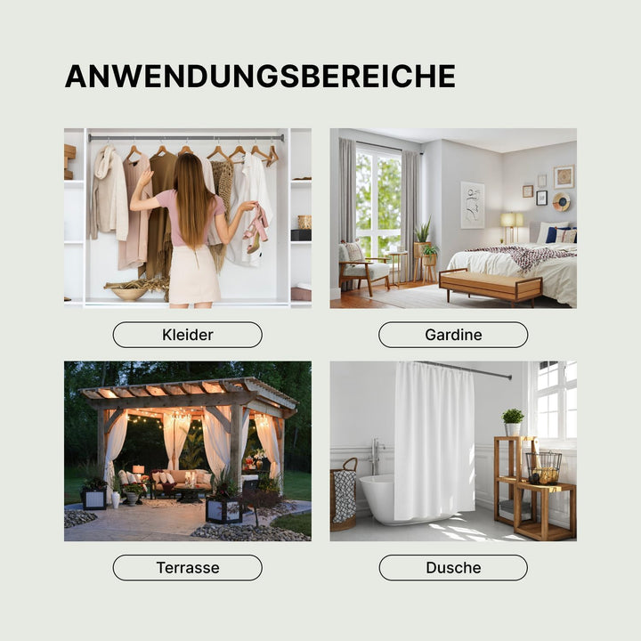 Stange zum Klemmen - Grau, Ø 25 mm, 1Stück - Duschstange ohne Bohren - Klemmstange für Gardinen - Mu