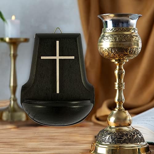 MaMeMi Holz-Weihkessel mit Motiv Kreuz Ahorn, dunkel