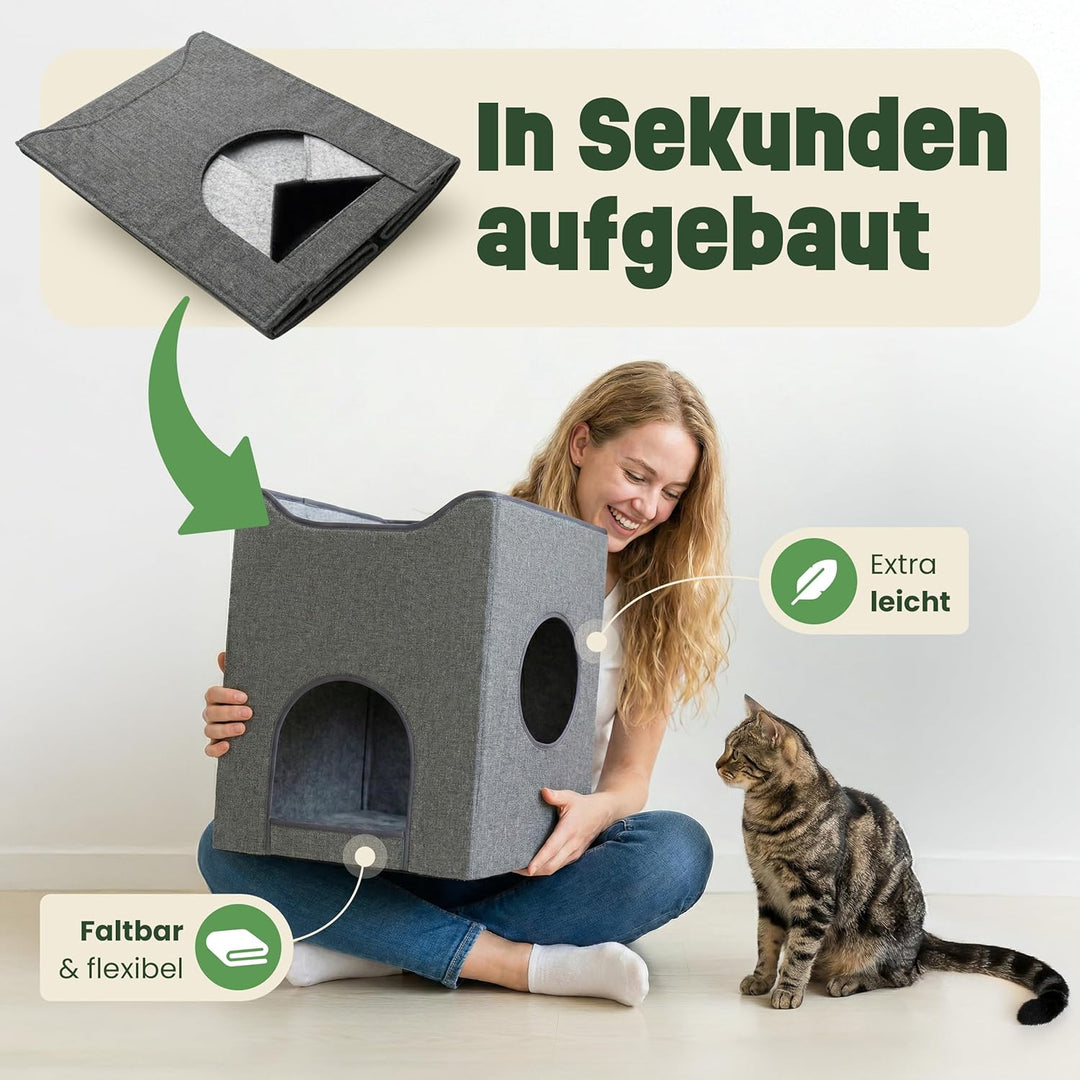zooprinz Katzenhöhle 36x36x46,5 cm anthrazit mit Kissen | Cat Cave und Kuschelhöhle, Katzenbett für