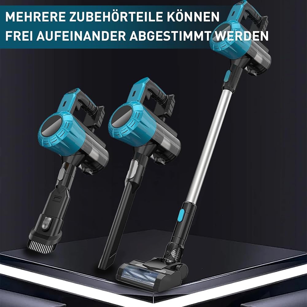 Akku Staubsauger,Ersatz für Makita 18V Akku,Staubsauger Kabellos mit 2 x 5.5AH Akku,15000Pa Stabstau