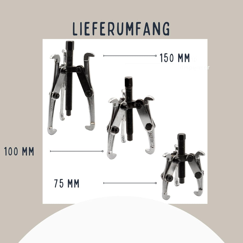 Generic Abzieher Set 75mm 100mm 150mm Lagerabzieher Profi 3-armig innen aussen Lager Kugellager 3-te