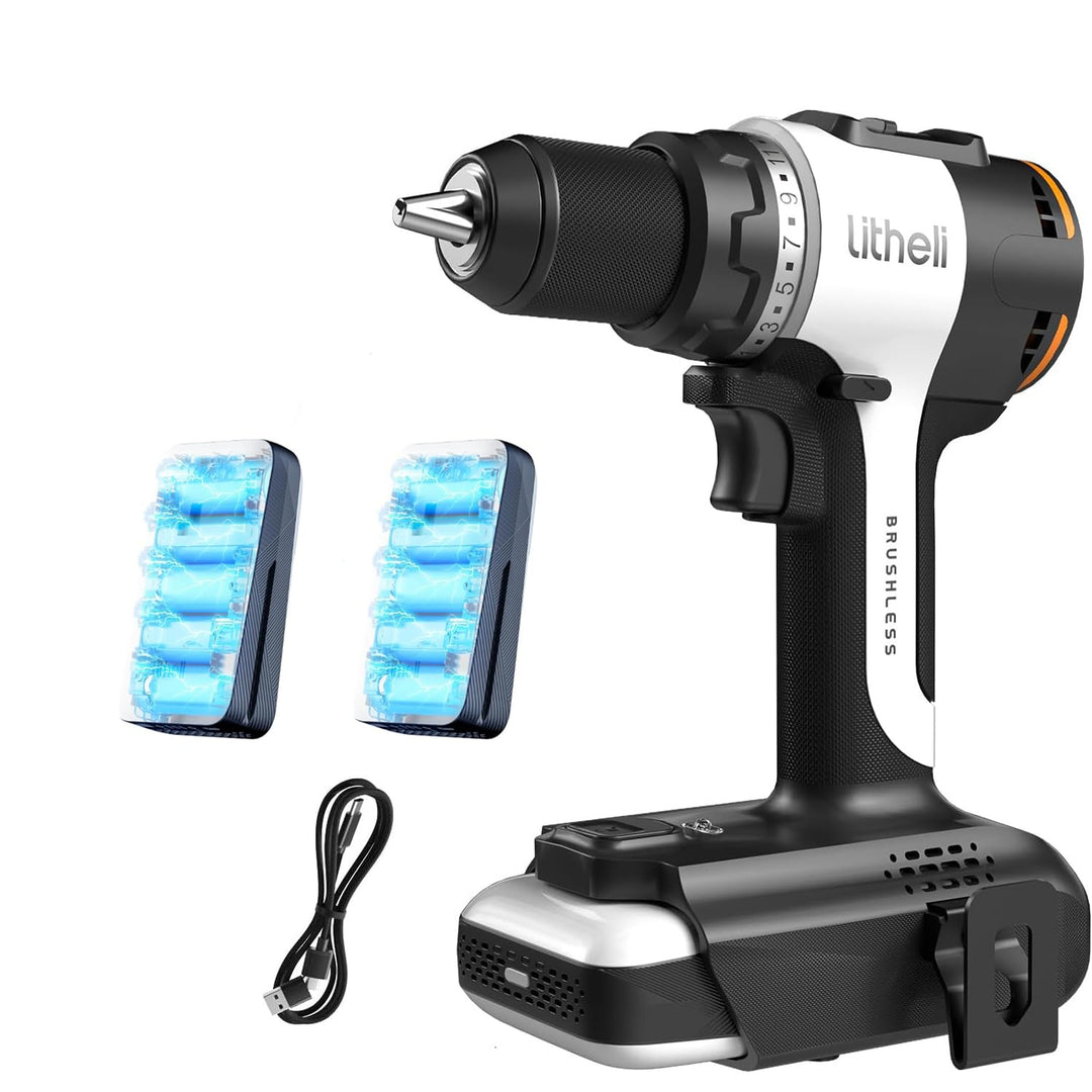 Litheli 20V Akku Bohrschrauber mit 2X10.000mAh Li-Ion Akku, 60 Nm Maximaldrehmoment, 17+1 Drehmoment