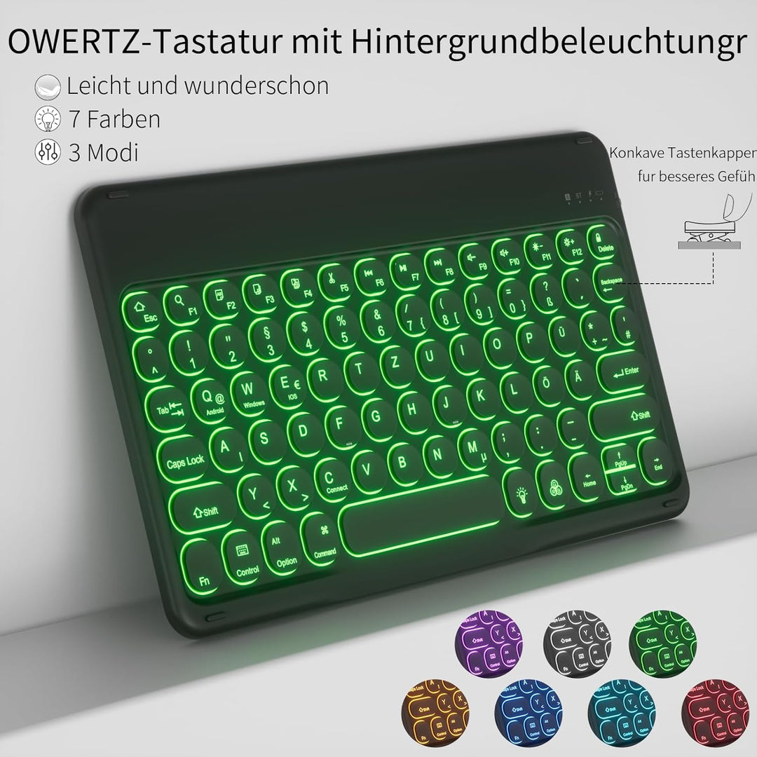 Hülle mit Tastatur für iPad 9/8/7 Generation (2021/2020/2019) 10.2 Zoll Soft TPU Rückschalemit Stift