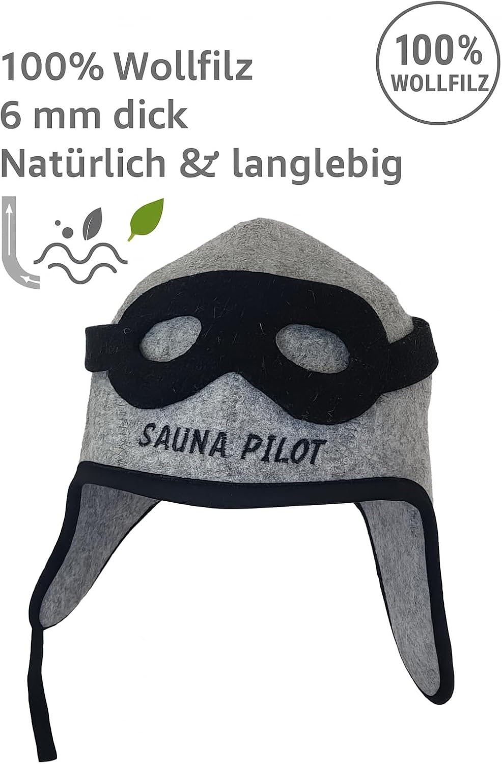 REMOwool Saunahut aus 100% Wollfilz, Pilotenhelm, Bikerhelm, bestickt, um Ihren Kopf vor Hitze zu sc