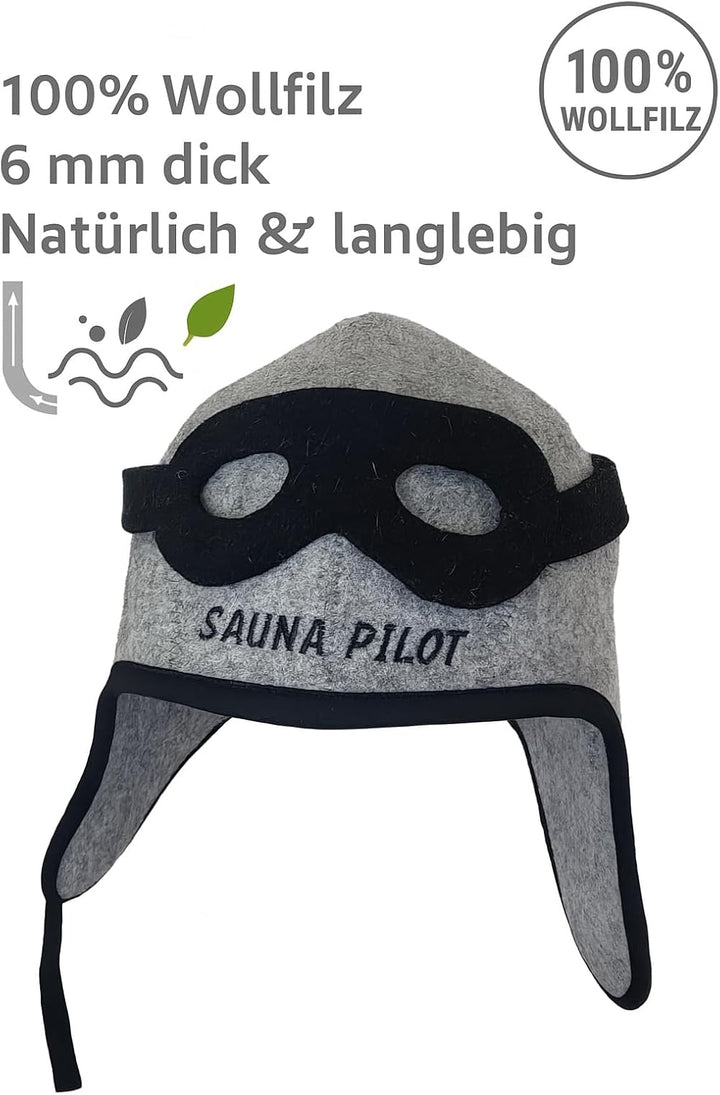 REMOwool Saunahut aus 100% Wollfilz, Pilotenhelm, Bikerhelm, bestickt, um Ihren Kopf vor Hitze zu sc