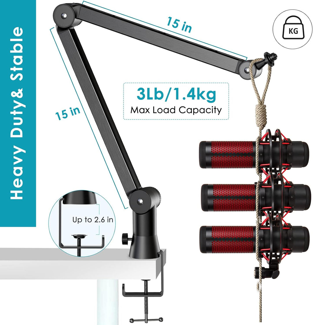 YOUSHARES Mikrofonarm Boom Arm - kompatibel mit SM7B, MV7, Rode, Blue Yeti, HyperX QuadCast, Fifine