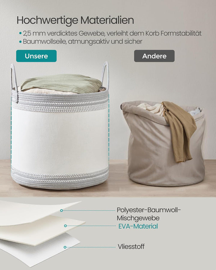 SONGMICS Wäschekorb, Wäschesammler, Aufbewahrungskorb, Baumwollseil, mit Henkel, für Decken, Kleider