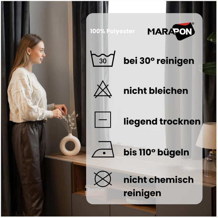 MARAPON® Gardinen aus Samt in Grau [2 Stück] | mit Multifunktionsband | Vorhänge Blickdicht | Verdun