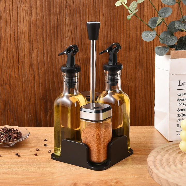 SIAZIH Salz und Pfefferstreuer/Essig und Ölflaschen set,2 Ölflasche 200ML,2 Gewürzgläser mit Schraub