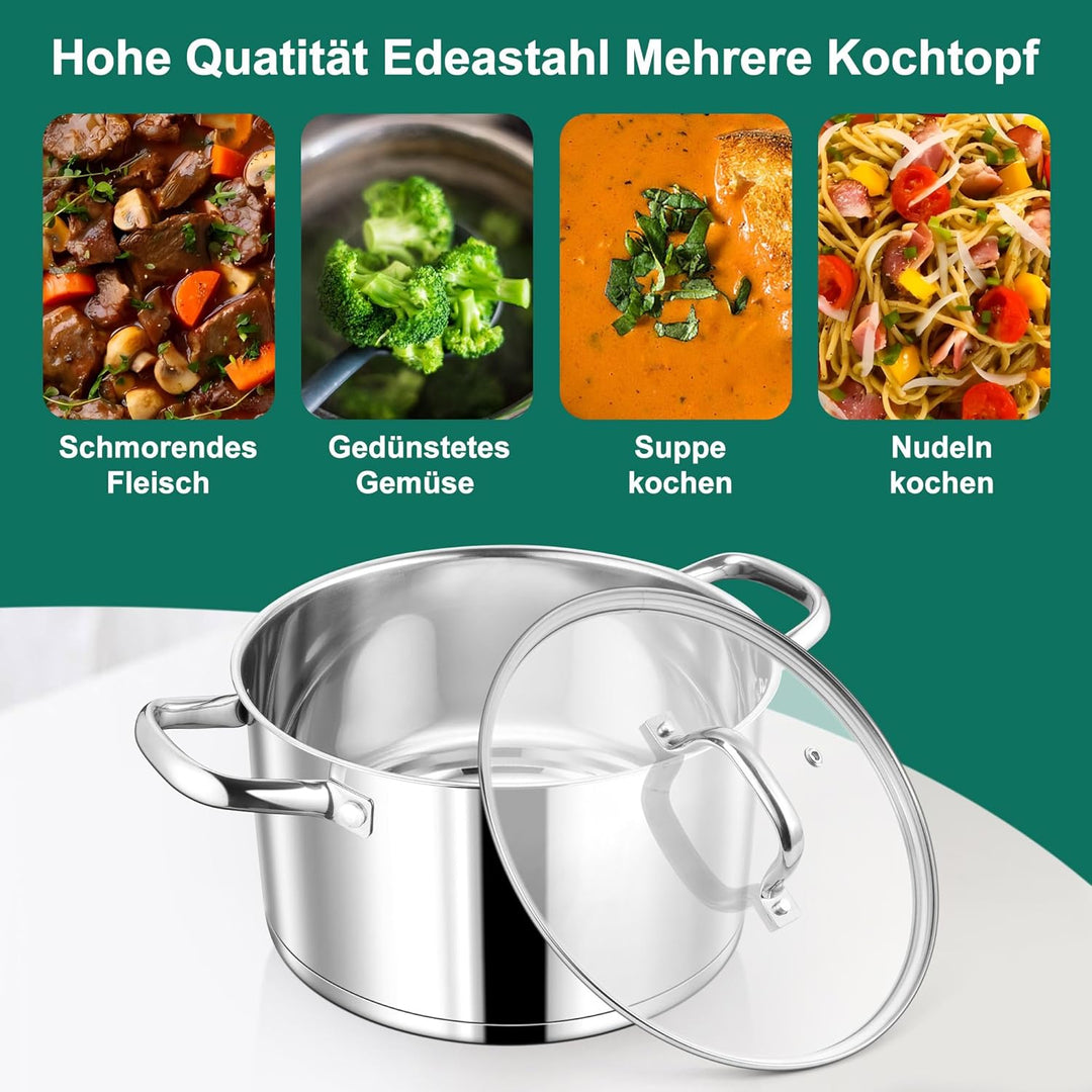 Homikit Kochtopf, 22cm Edeastahl Topf Nudeltopf Induktion 4,7L, Suppentopf mit Glasdeckel & 3-Lagen