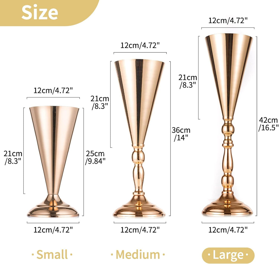 NUPTIO Gold Vase für Hochzeit Tischdeko: 2 Stück 42cm Hohe Blume Trompete Vasen Metall Tische Mittel