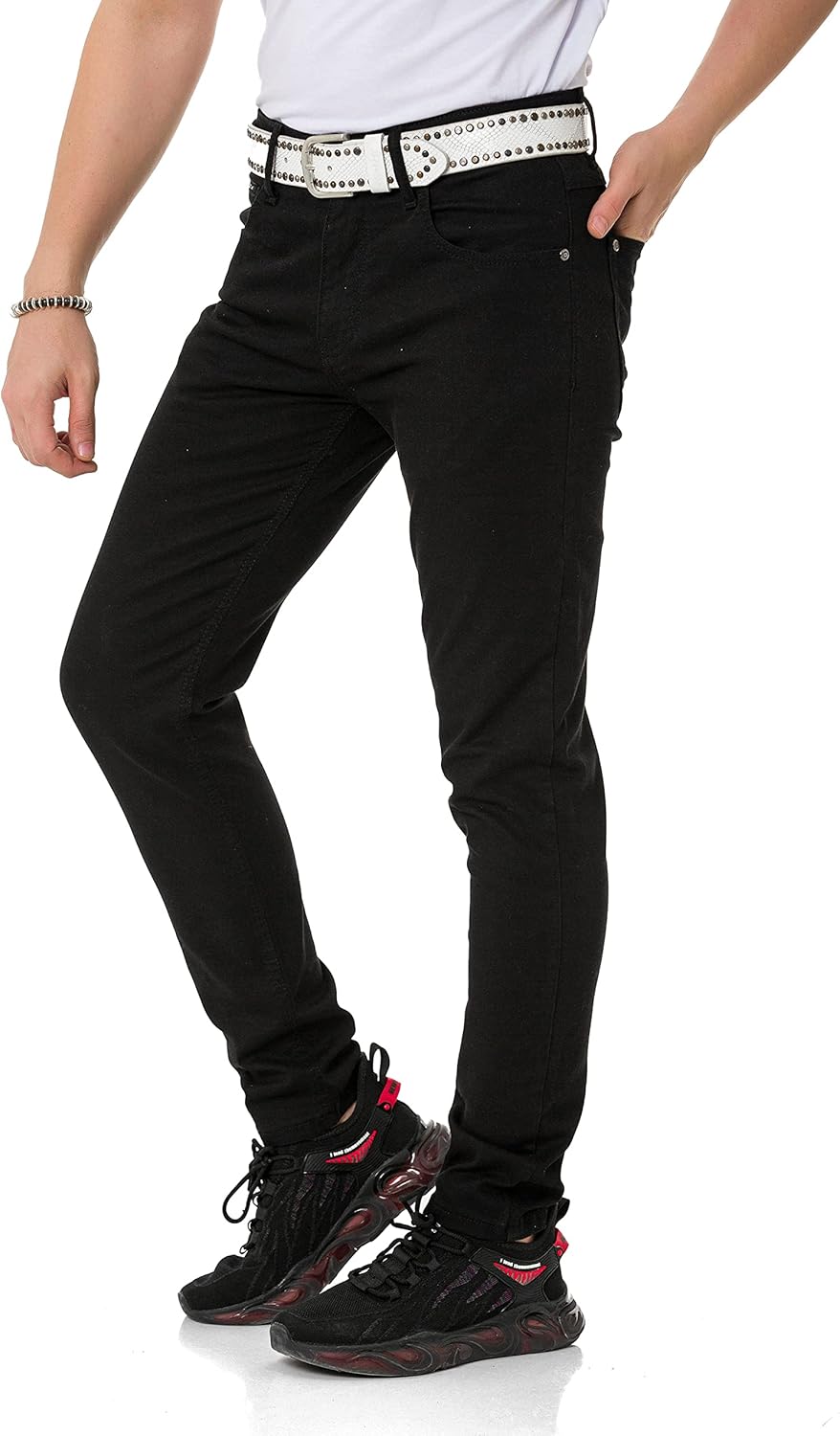 Cipo & Baxx Herren Jeans & Freizeithose | Used Look, Ziernähte, Logo Stickerei, Kontrastnähten, Bike