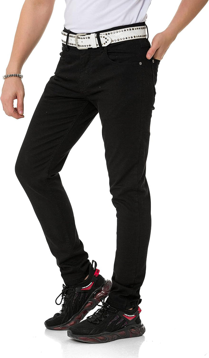 Cipo & Baxx Herren Jeans & Freizeithose | Used Look, Ziernähte, Logo Stickerei, Kontrastnähten, Bike