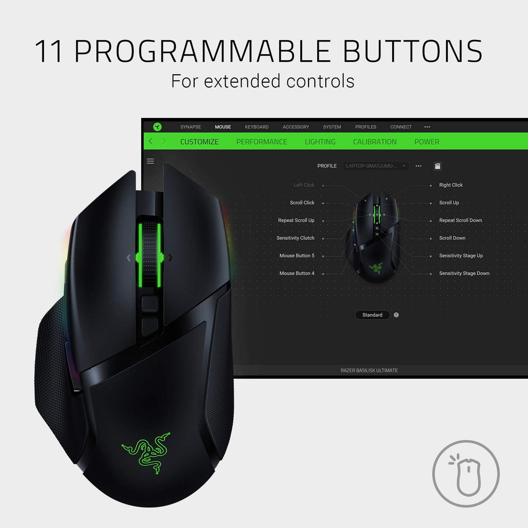 Razer Basilisk Ultimate - Kabellose Gaming-Maus mit 11 programmierbaren Tasten (Optischer 20k Focus+