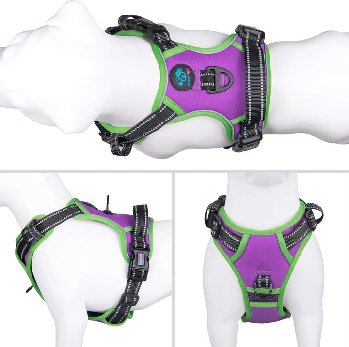 PHOEPET 2019 Anti-Zieh-Hundegeschirr, reflektierend, verstellbar, mit Clip an der Vorderseite, Weste