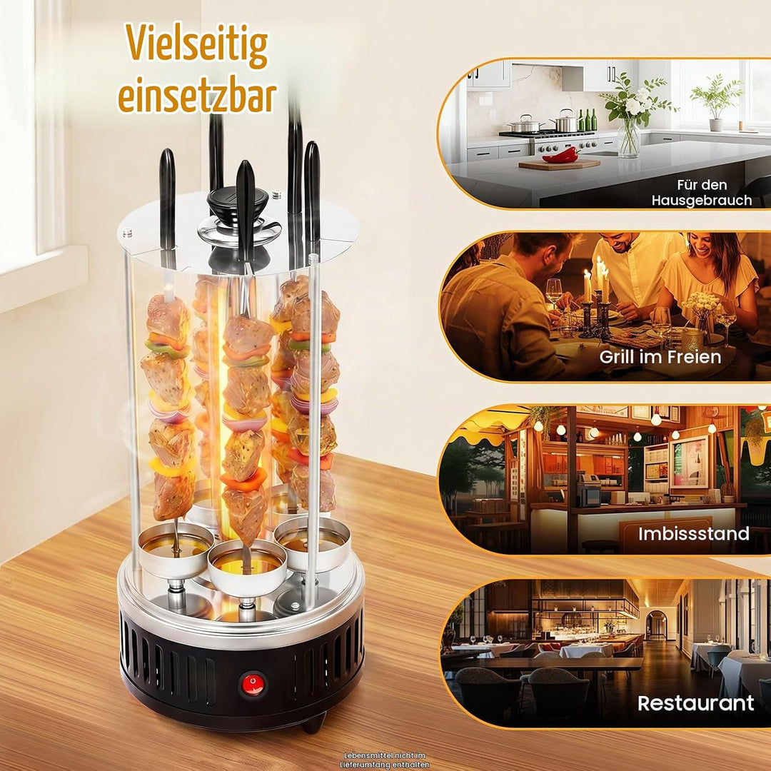 1000W Vertikaler Elektrogrill, Schaschlikgrill Tischgrill Dönergrill mit 5 Spiesse Kebab BBQ Elektri