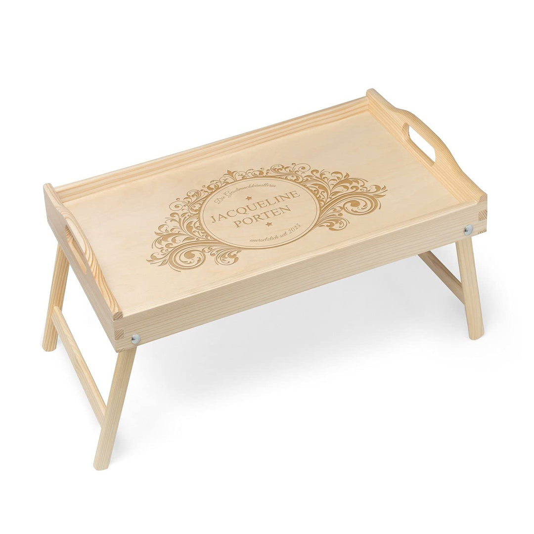 Maverton Serviertablett mit Gravur - personalisiert - Tabletttisch mit Griffen - klappbare Beine - e