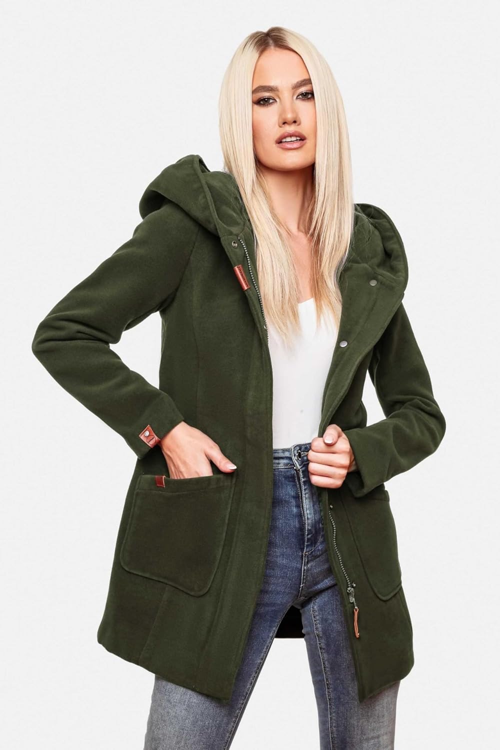 MARIKOO Damen Mantel Trenchcoat Wintermantel Übergangs Jacke Parka Lang B819 S Forest-Green, S Fores