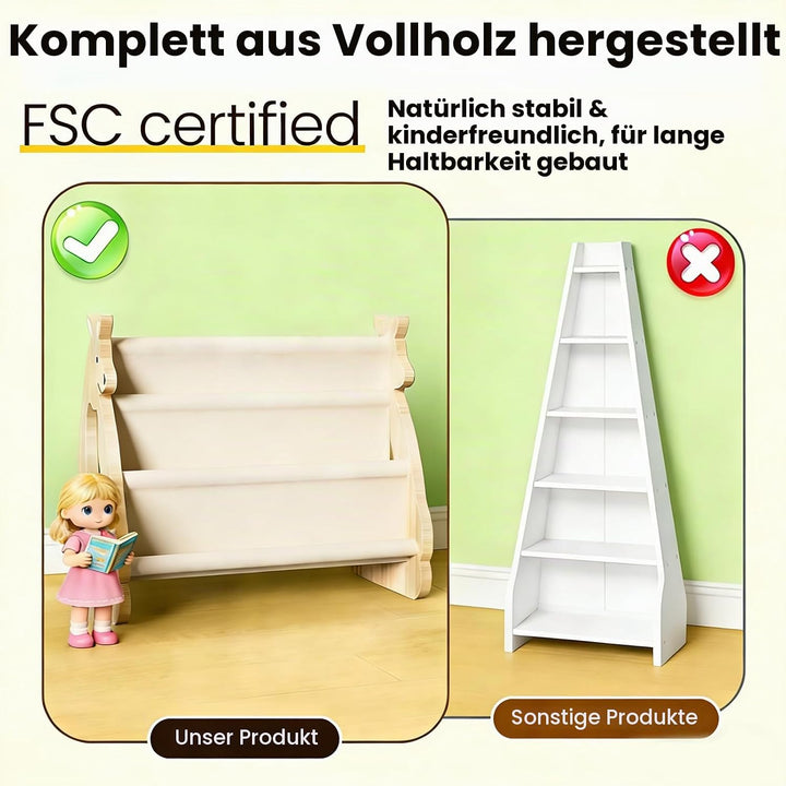 Bücherregal Kinder Holz, Bücherregal Deko, Doppelseitiges Holzregal mit Griff, Modern Holzregal für