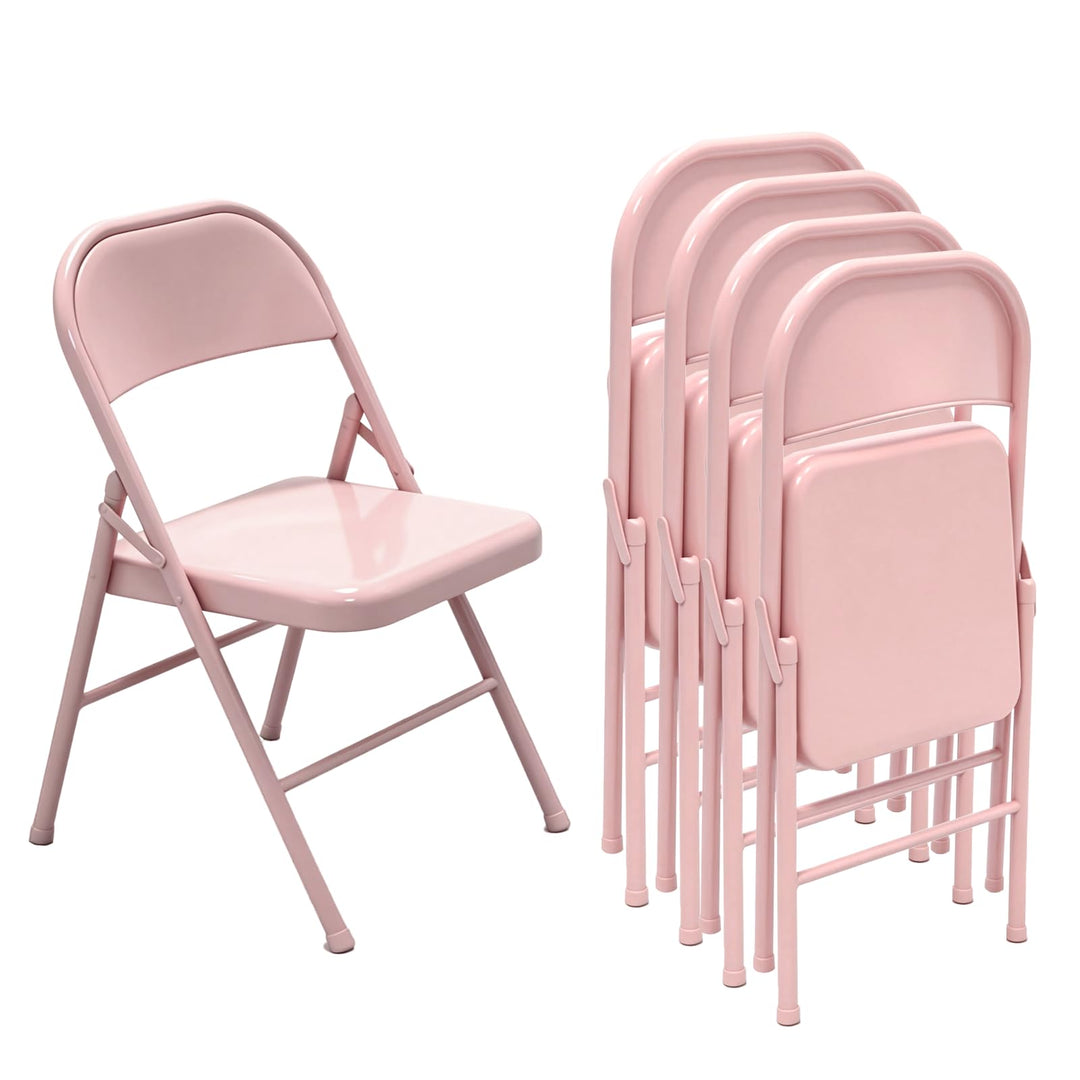 Vollstahl-Klappstuhl 4er Set, Schwerlast-Metallklappstuhl, Ergonomische Rückenlehne, Leicht &amp; platzs