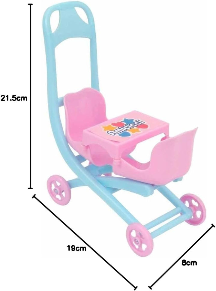 Amicicci Cicciobello Kinderwagen mit Figur, zum Spazierengehen mit dem Doppel-Kinderwagen, Set aus P