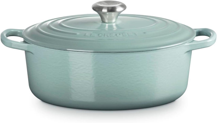 Le Creuset Signature Ovaler Bräter aus Gusseisen, 27 cm, 4,1 Liter, Sea Salt Sea Salt 35,2 x 22,6 x