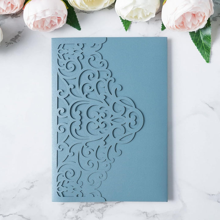 ponatia 20 x lasergeschnittene Hochzeitseinladungstaschen, dreifach gefaltet, 12,7 x 17,8 cm, laserg