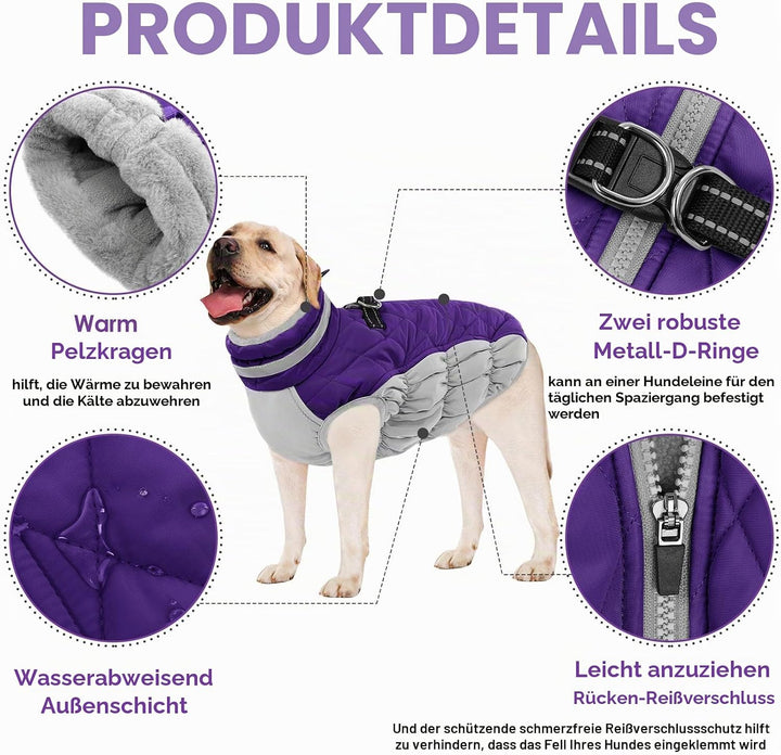 AOFITEE Hundejacke Kleine Hunde, Wasserdicht Hunde Wintermantel Warm Hundemantel mit Geschirr, Rollk