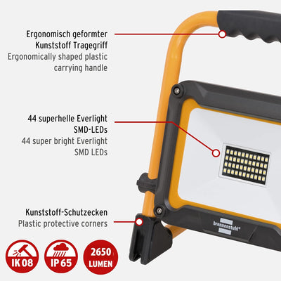 Brennenstuhl LED Arbeitsstrahler JARO 3050 M (30W, 2650lm, 6500K, IP65, LED Baustrahler mit 3m Kabel