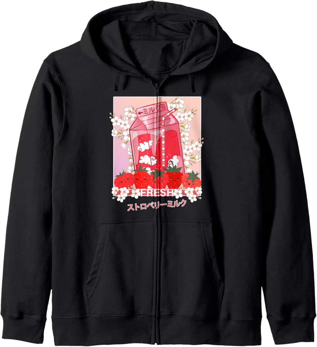 Kawaii Pastell Soft Grunge Japanische Erdbeer-Milchshake Kapuzenjacke